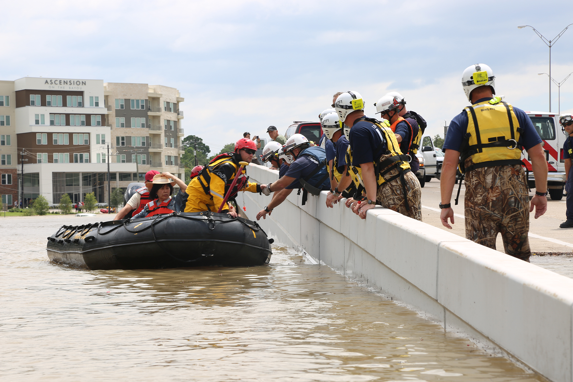 Members of FEMA's Urban Search and Rescue Nebraska Task Force One (NE-TF1) perform one of many water rescues in the aftermath of Hurricane Harvey