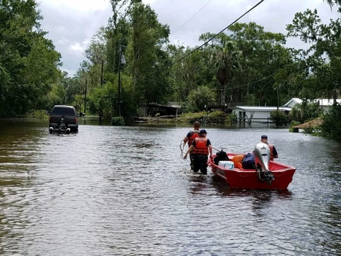 Coast Guard Flood Punt Teams conduct rescue operations in Jacksonville, Florida, Sept. 11, 2017. The Coast Guard has deployed assets and resources from across the country to assist in rescue operations for Hurricane Irma. (U.S. Coast Guard courtesy photo/Released).