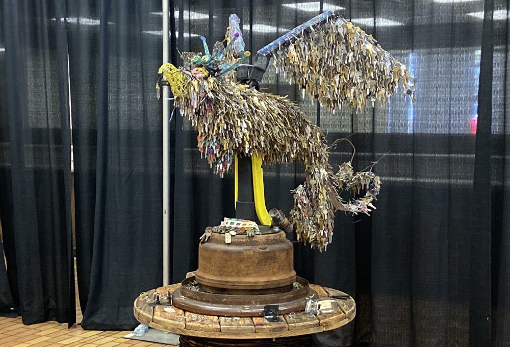 The Key Phoenix made of 18,000 keys donated by residents.