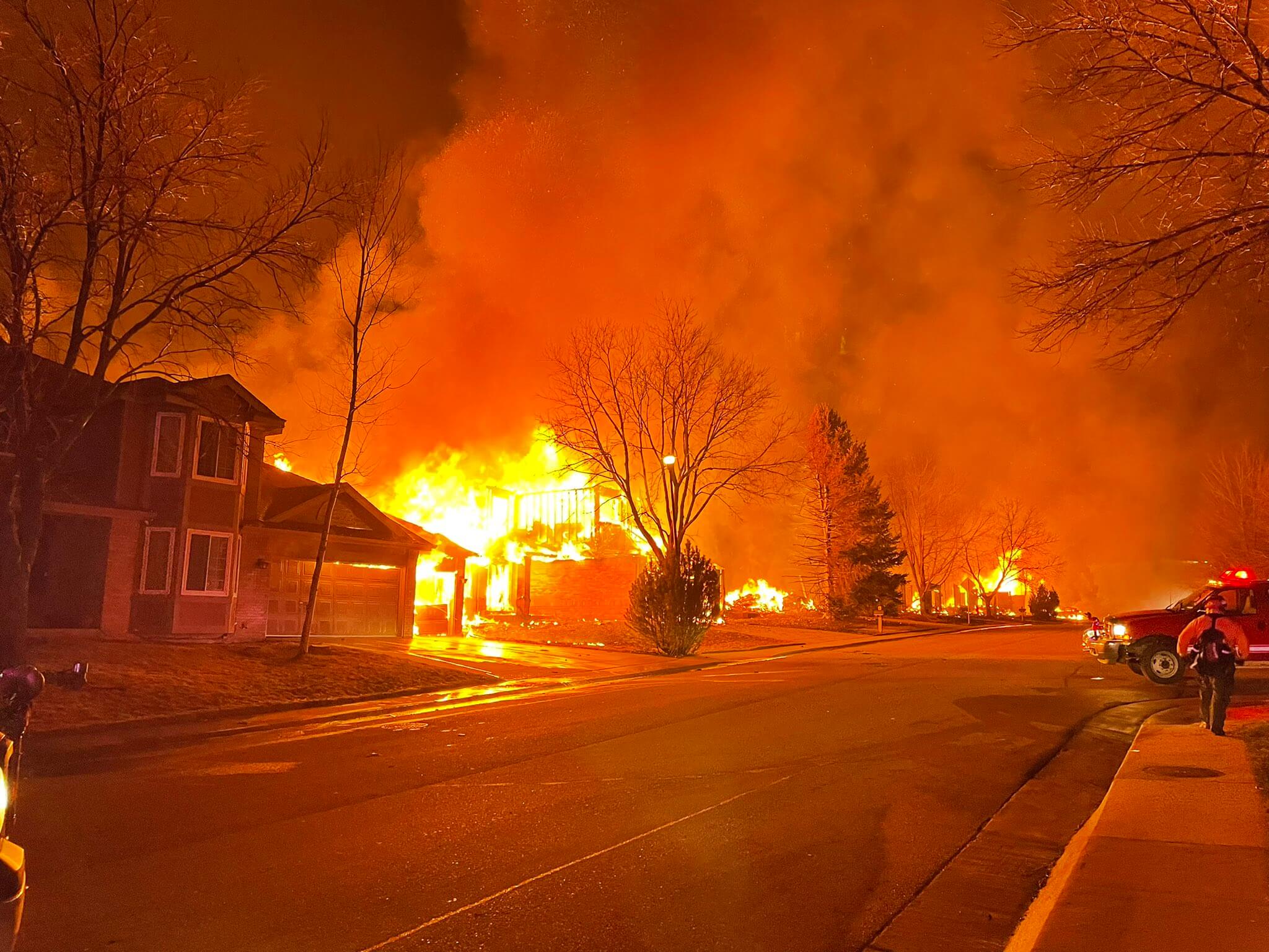 Houses on fire on Boulder County caused by the Marshall Fire