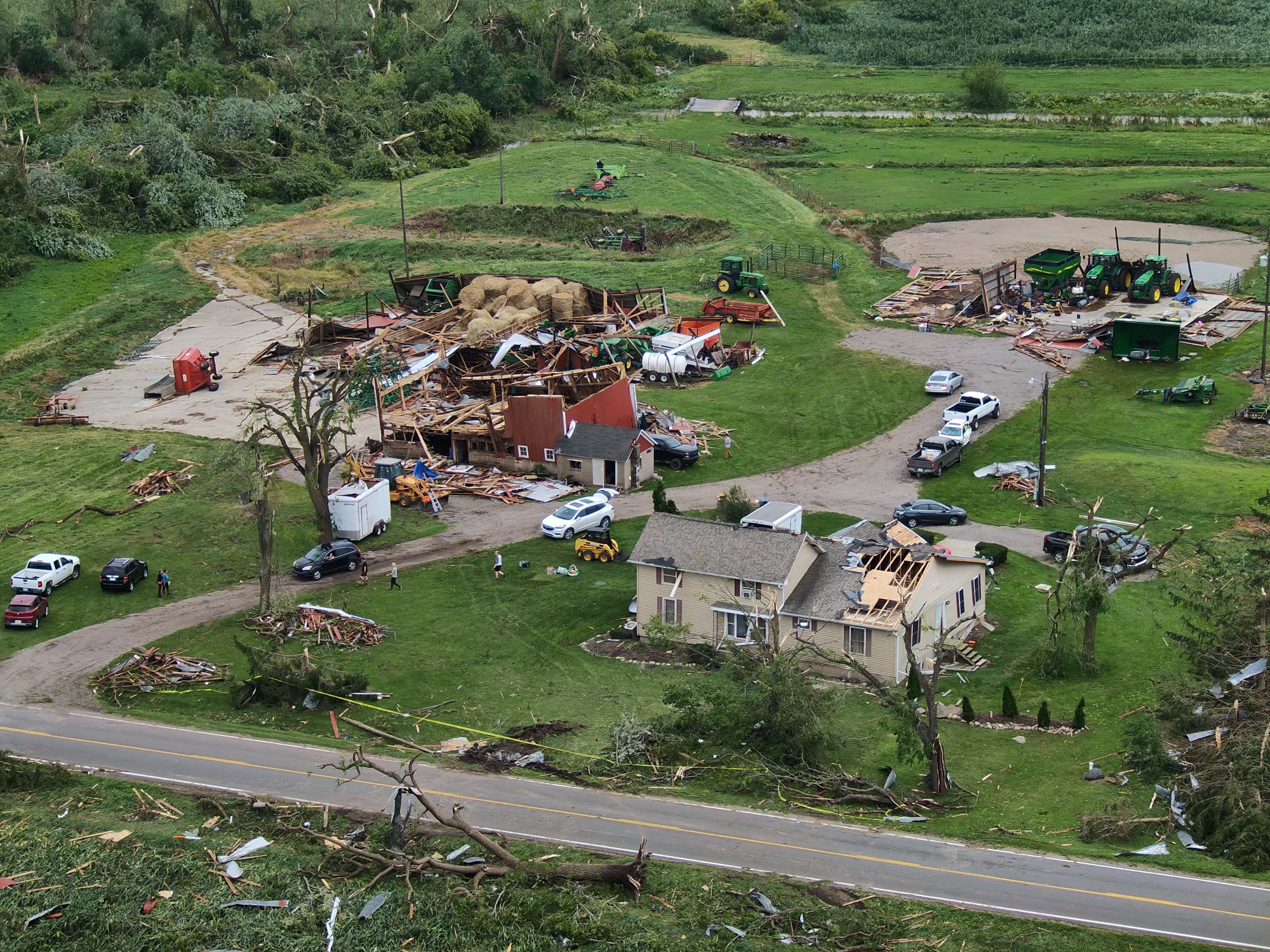 Tornadoes damaged property in Michigan. Photo credit: MSP Aviation via Twitter.