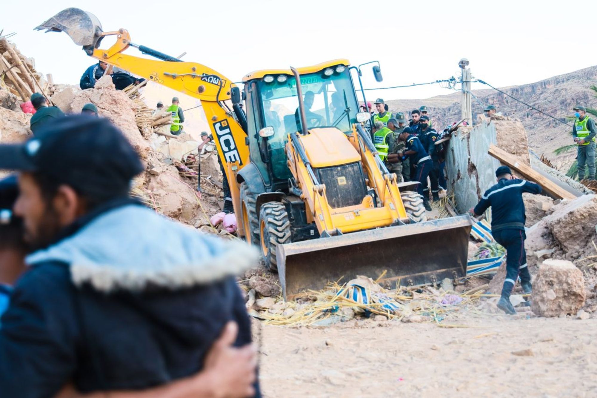 Rescue teams work to clear debris after the Morocco earthquake.