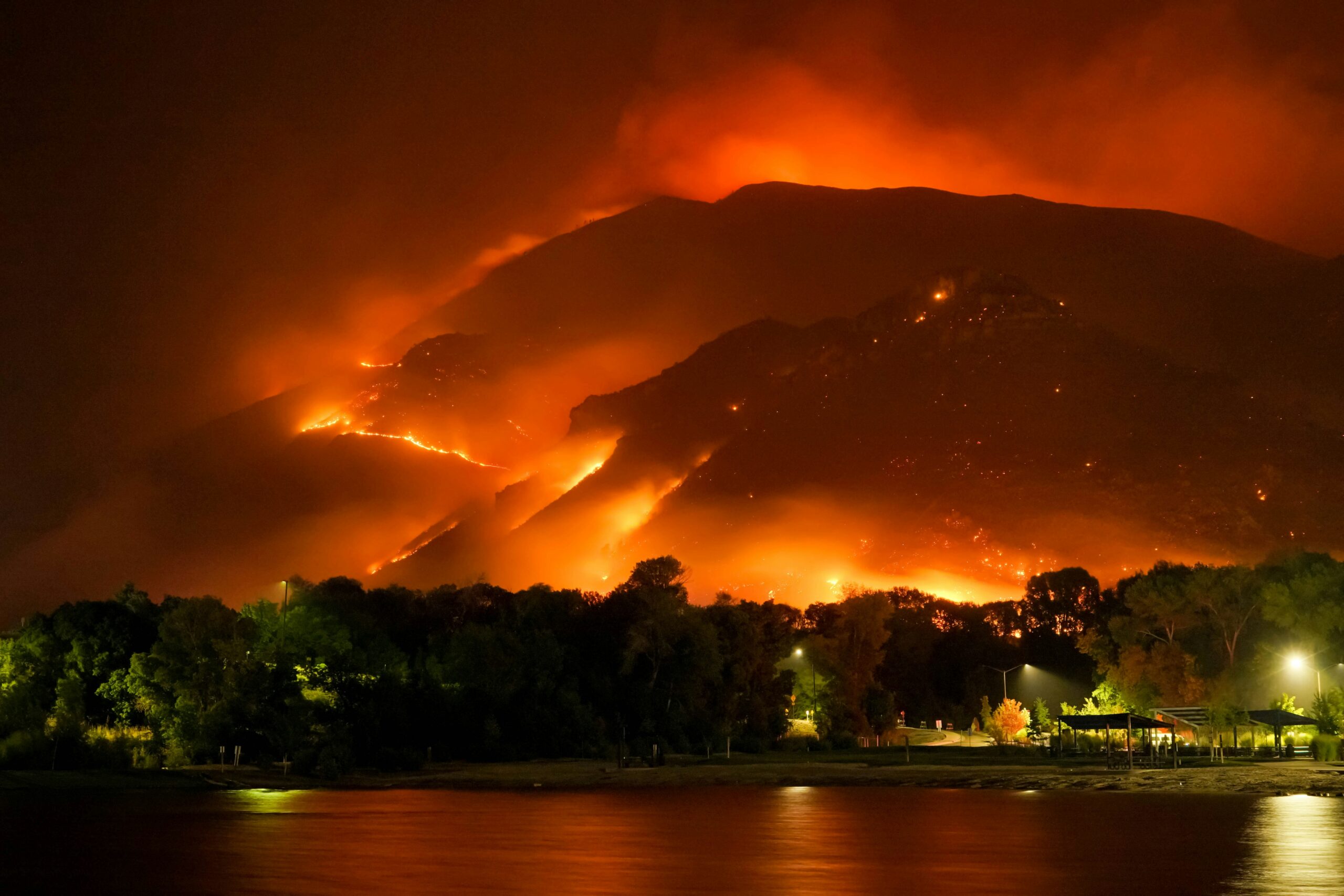wildfire burning on a mountain