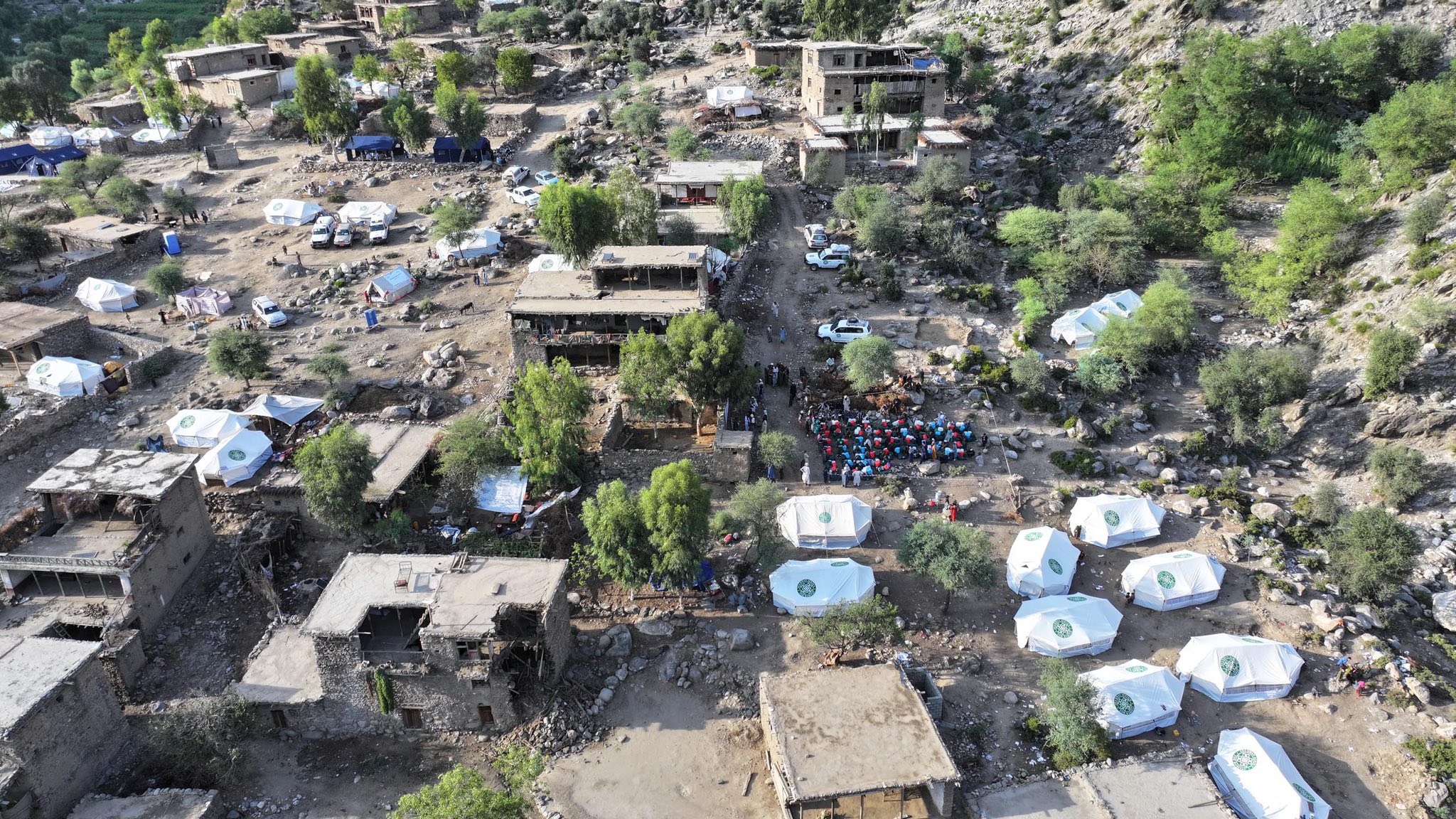 Aerial view of earthquake affected community in Afghanistan