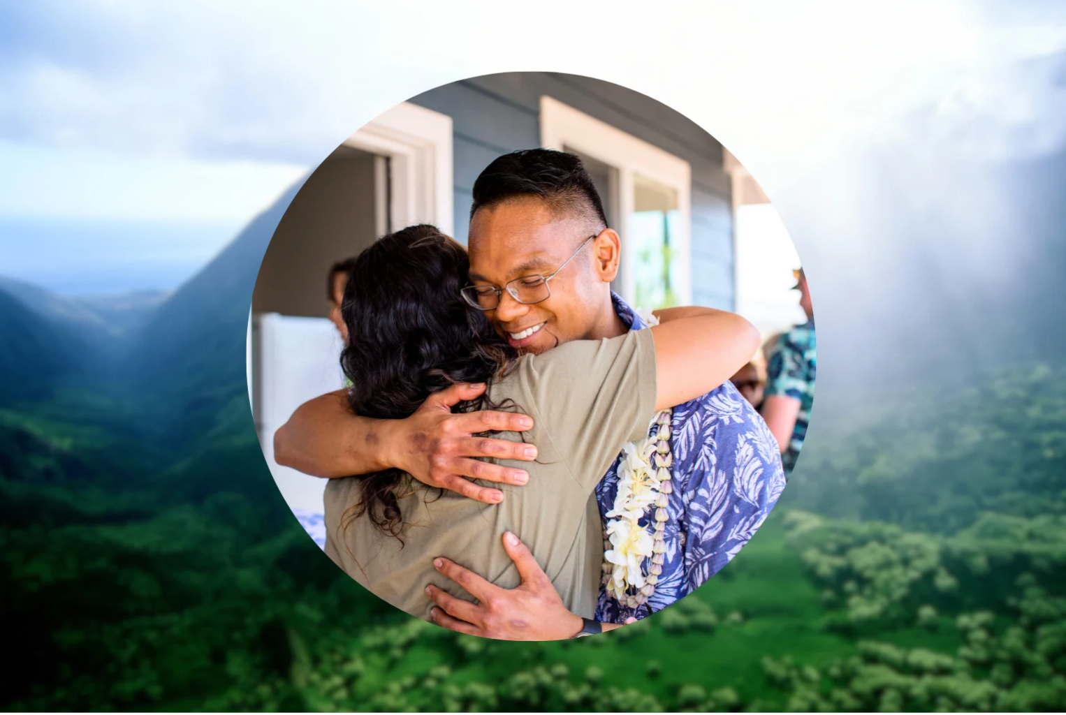 Nicely branded image of two people hugging.